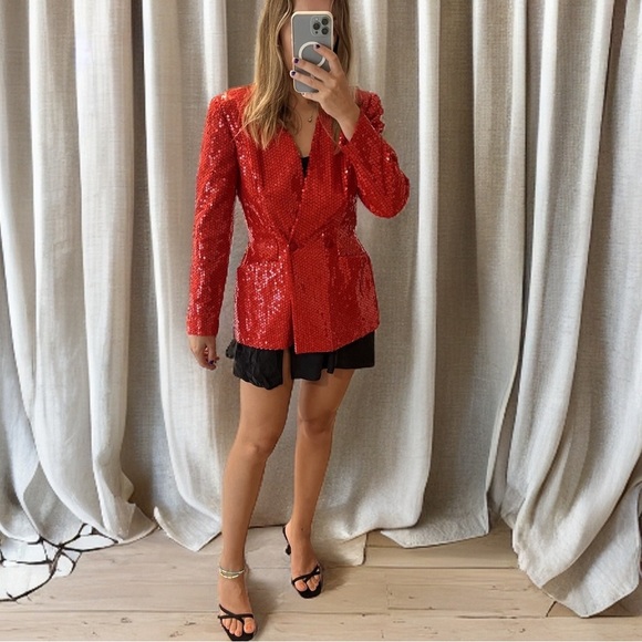Vicky Tiel Couture Vintage Red Sequin Blazer Size XS/S